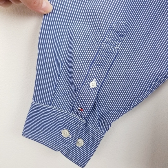 Tommy Hilfiger Blue & White Striped Button Front Shirt XL - Picture 6 of 8